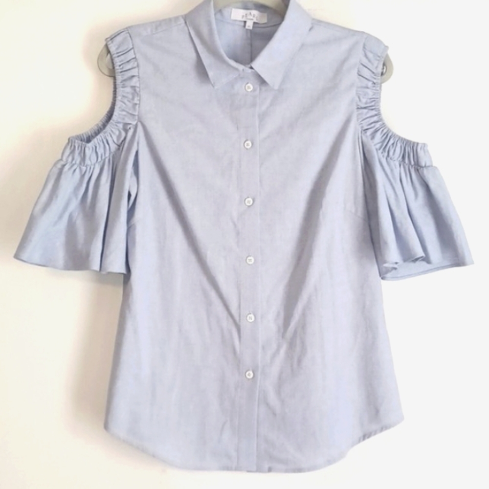 Pearl by Lela Rose "Baby Blue" Cold Shoulder Blouse in Size 10